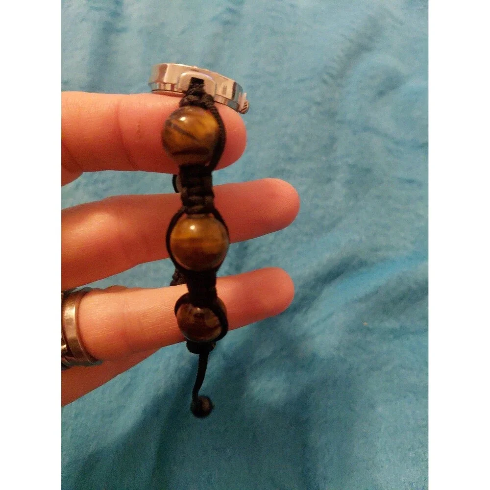 NEW GENEVA BRAIDED TIGERS EYE And Quartz Design WATCH ADJUSTABLE